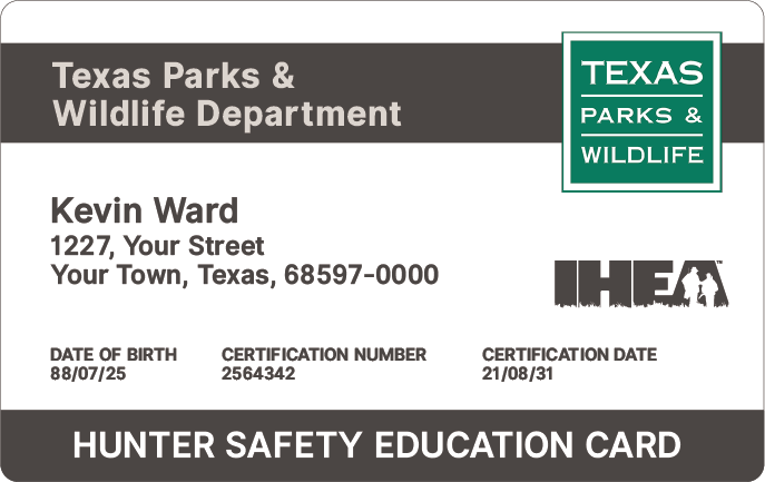Texas Hunter Safety Education Card