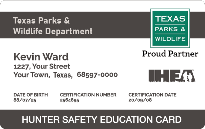 Texas hunter safety education card