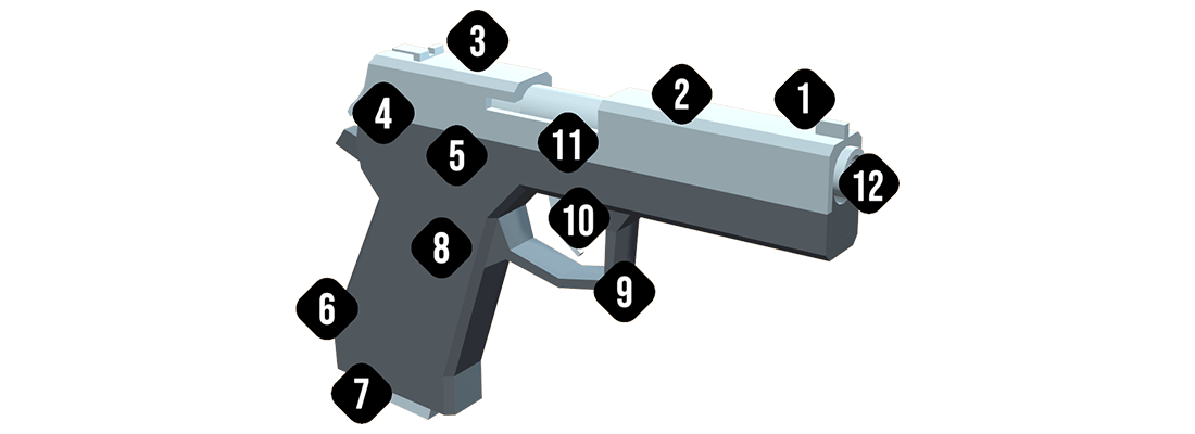 Parts of a semi-automatic handgun